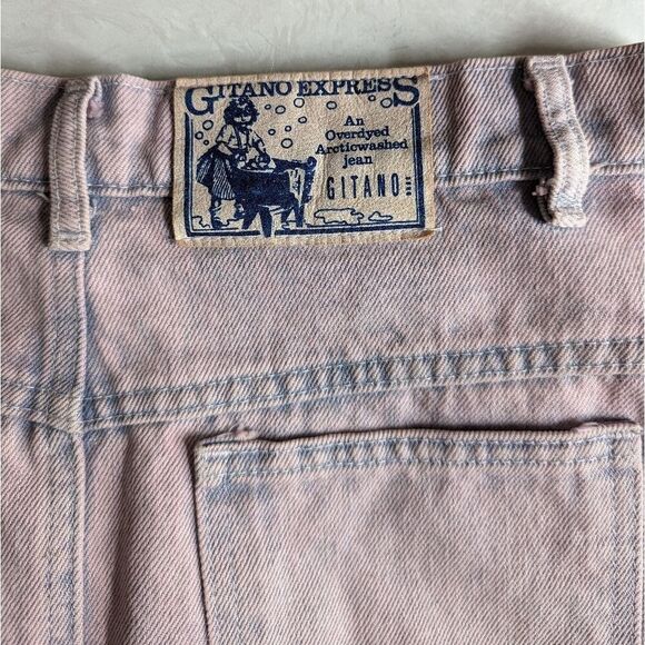 Vintage Overdyed Pink and Blue Denim Jean Mini Skirt by Gitano 28" Waist - Picture 6 of 10